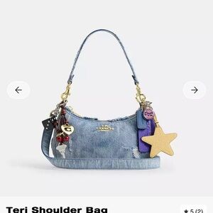 Coach Denim Shoulder Bag with Purple Tag and Gold Star Charms
